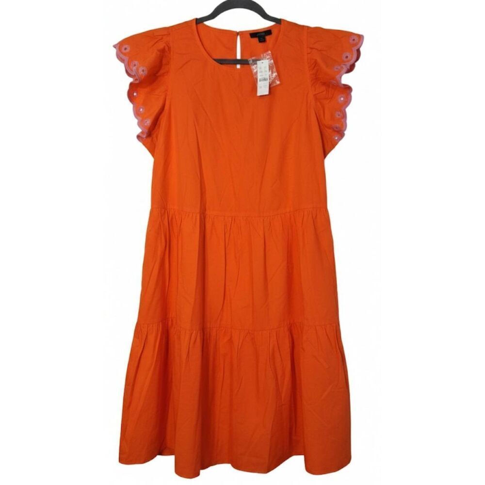 J.crew women large orange shift dress tiered boho travel coastal flutter sleeve